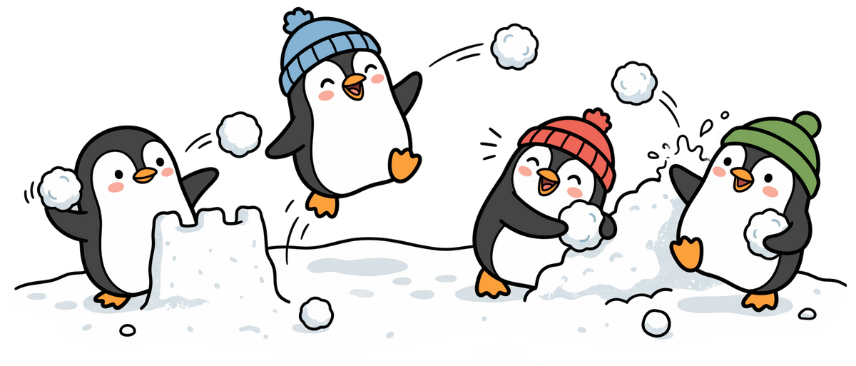 Penguin Snowball Fight Short Sleeve T-Shirt